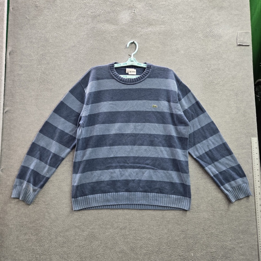 Lacoste Men Sweatshirt 6 Blue Logo Embroidery Rugby Striped Long Sleeve READ